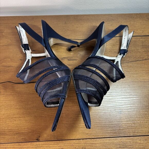 Adrianna Papell Womens 8.5 Navy Blue Strappy Mesh Formal Heels Shoes - Picture 4 of 7